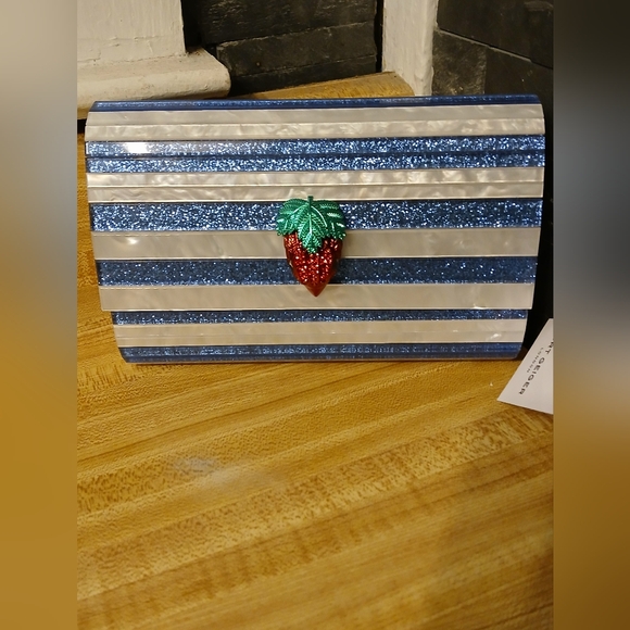 Kurt Geiger Blue and White Striped Clutch - Picture 5 of 11